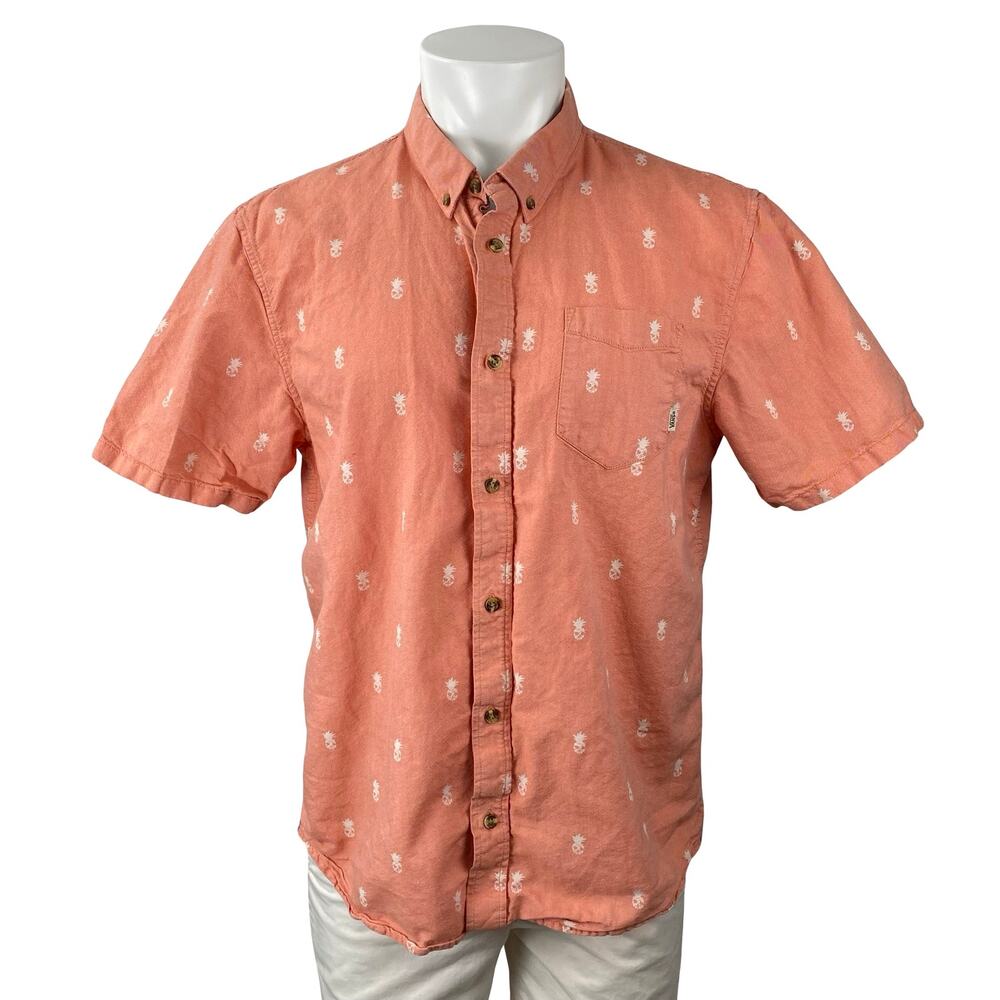 Vans Men's Coral Pineapple Hawaiian Short Sleeve Button Down Shirt Top Size L